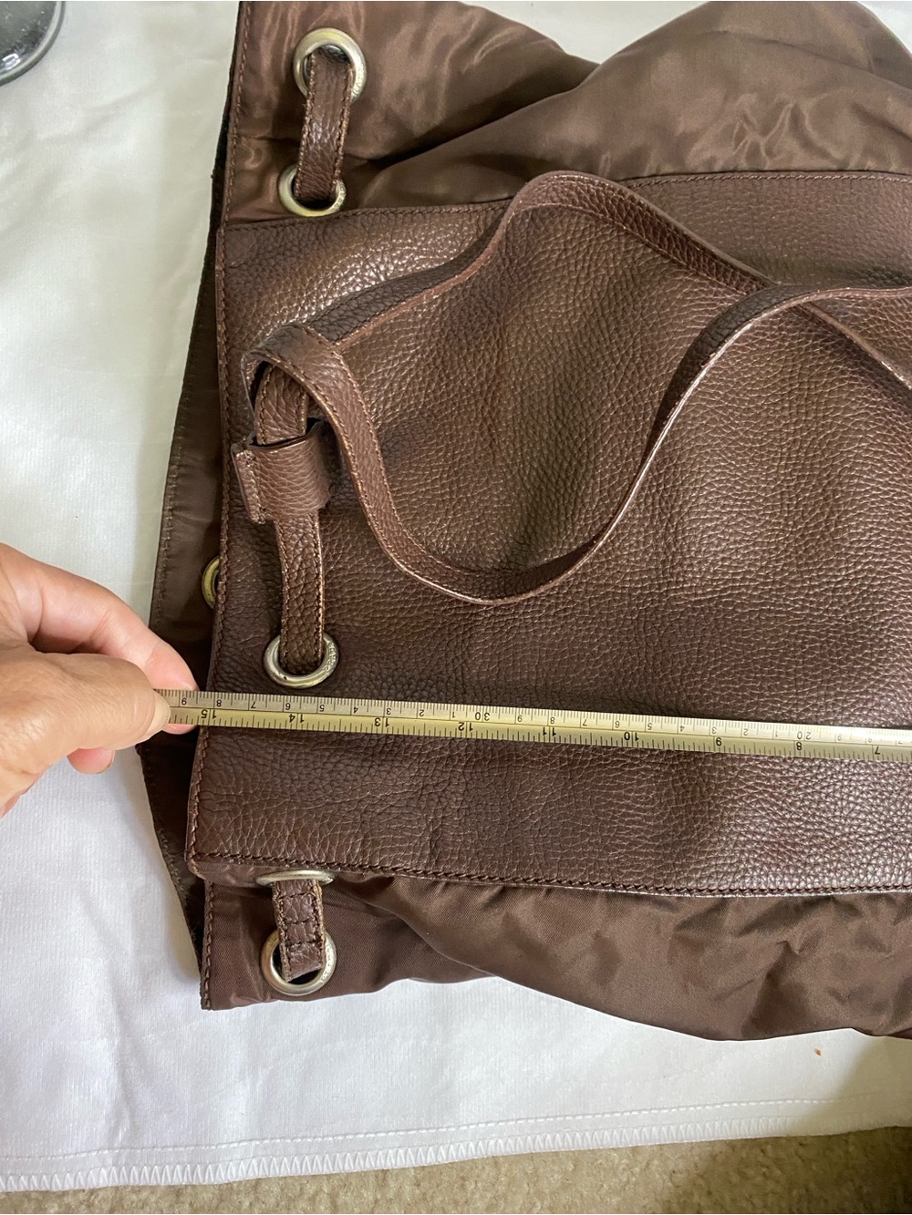 Prada Brown Pebbled Leather Drawstring Backpack - Picture 12 of 13